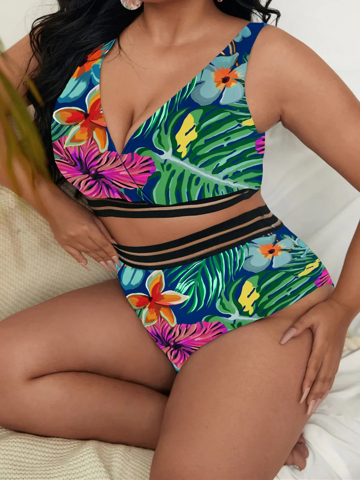 0XL 4XL Sexy Floral Bikini Large Size Swimwear