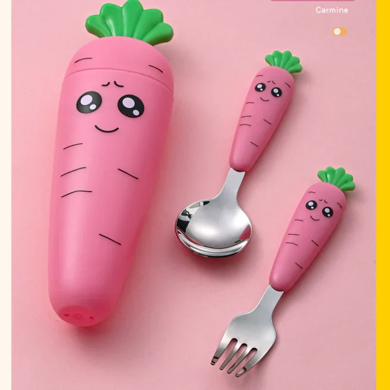 1/3PCS Baby Feeding Utensils Cartoon Fork Spoon Child