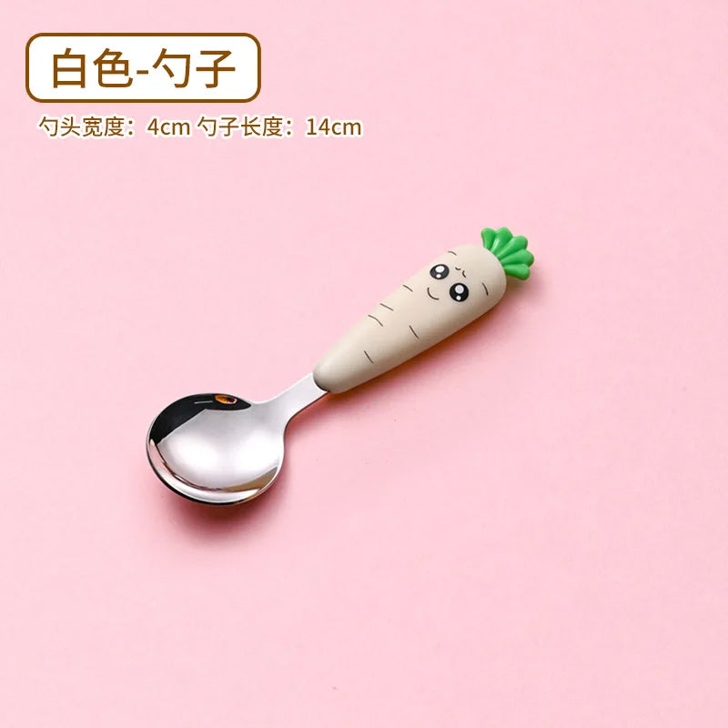 1/3PCS Baby Feeding Utensils Cartoon Fork Spoon Child