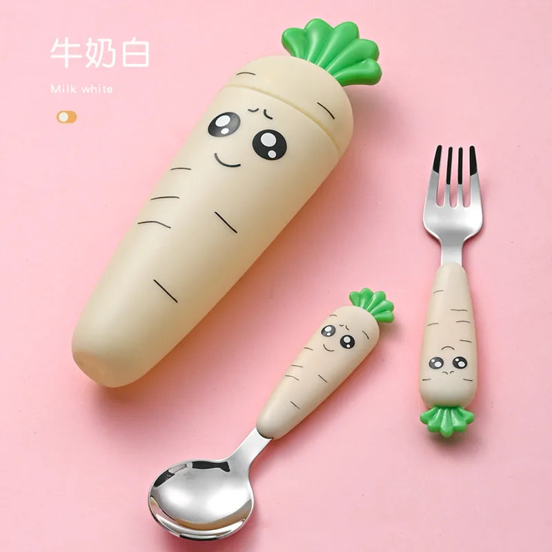 1/3PCS Baby Feeding Utensils Cartoon Fork Spoon Child