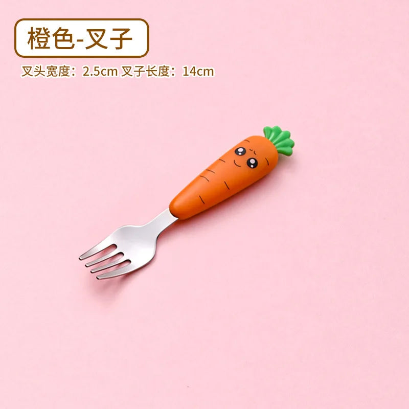 1/3PCS Baby Feeding Utensils Cartoon Fork Spoon Child