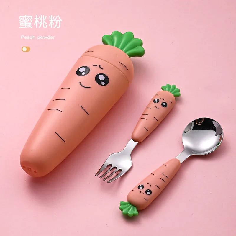 1/3PCS Baby Feeding Utensils Cartoon Fork Spoon Child