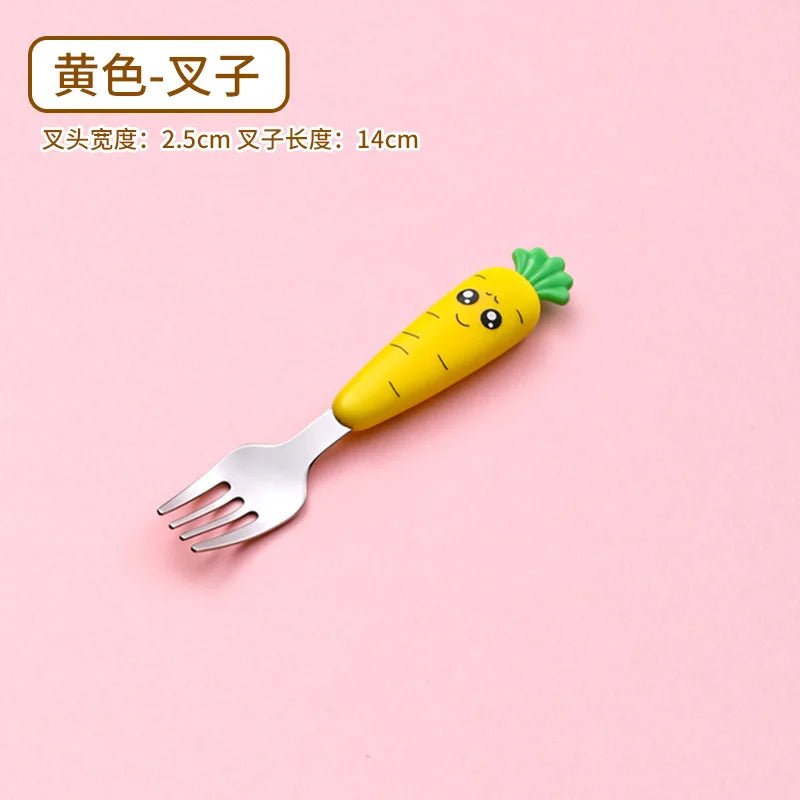 1/3PCS Baby Feeding Utensils Cartoon Fork Spoon Child