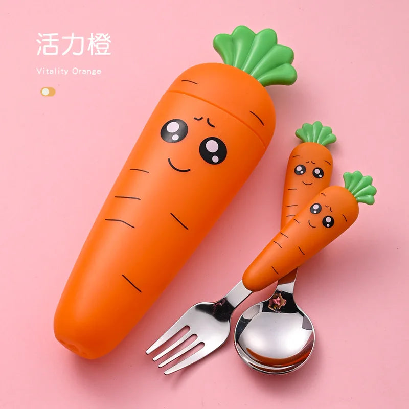1/3PCS Baby Feeding Utensils Cartoon Fork Spoon Child
