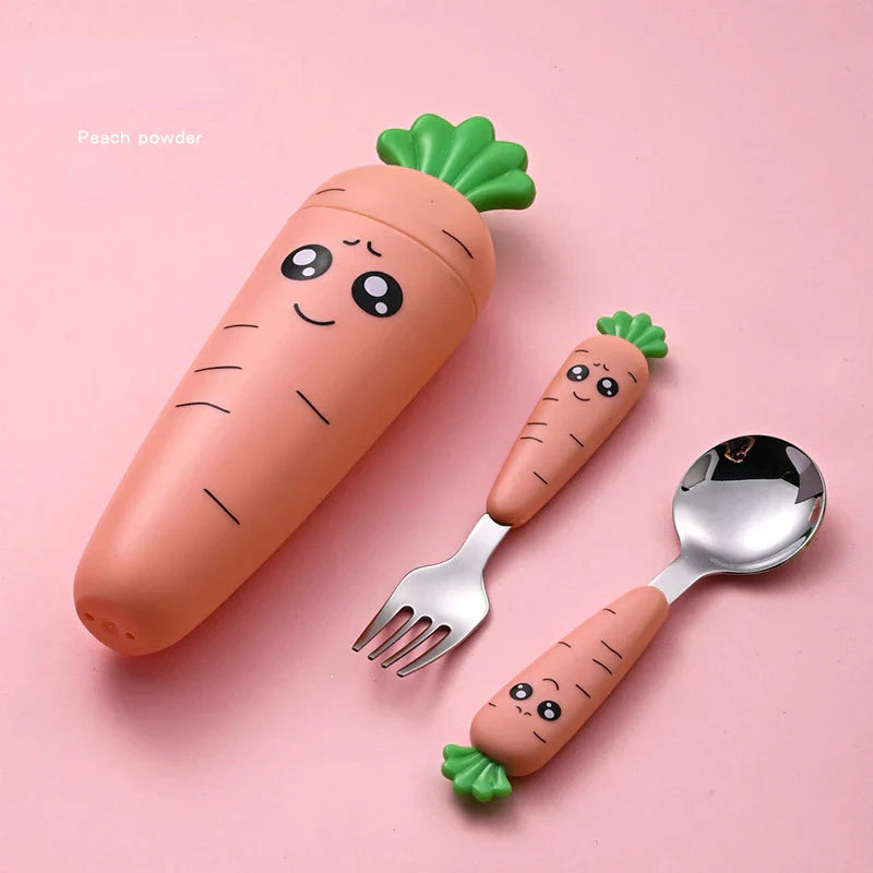 1/3PCS Baby Feeding Utensils Cartoon Fork Spoon Child