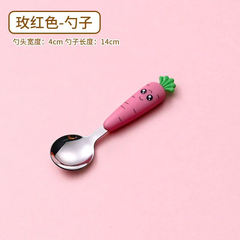 1/3PCS Baby Feeding Utensils Cartoon Fork Spoon Child