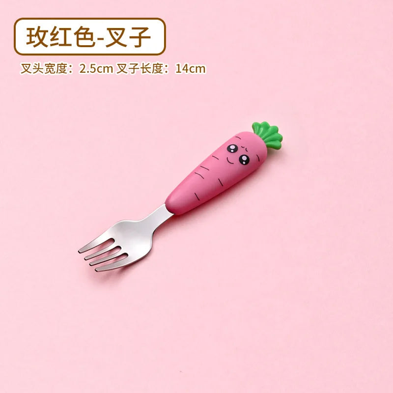 1/3PCS Baby Feeding Utensils Cartoon Fork Spoon Child