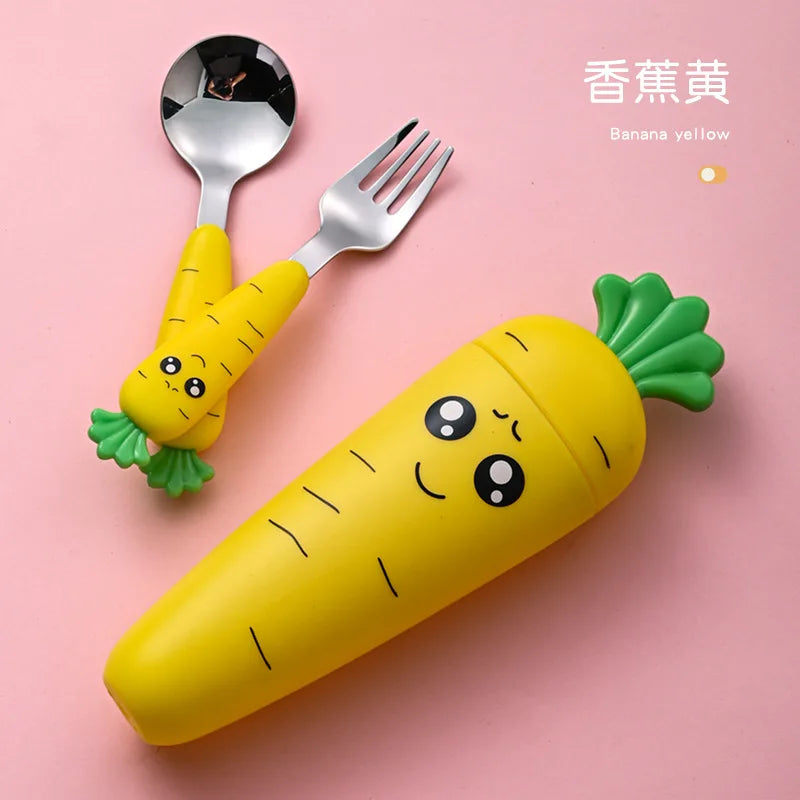 1/3PCS Baby Feeding Utensils Cartoon Fork Spoon Child