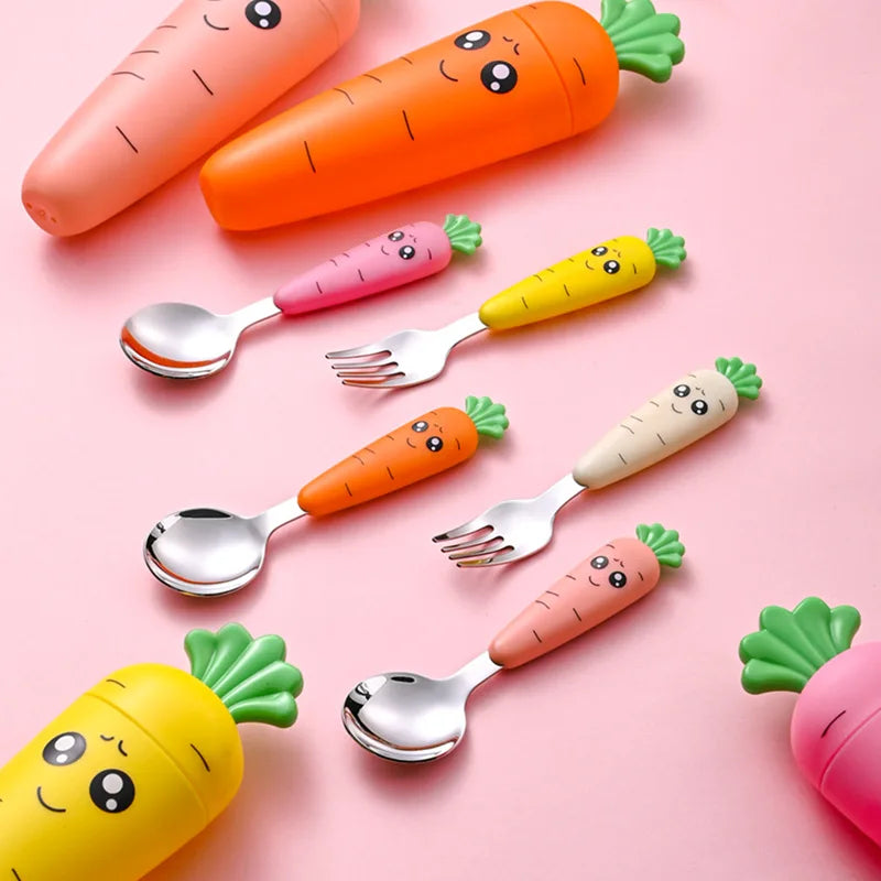 1/3PCS Baby Feeding Utensils Cartoon Fork Spoon Child