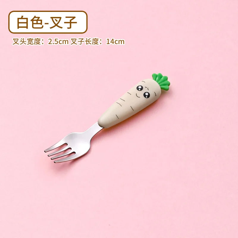 1/3PCS Baby Feeding Utensils Cartoon Fork Spoon Child