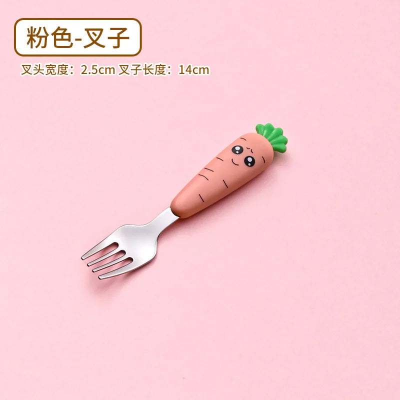 1/3PCS Baby Feeding Utensils Cartoon Fork Spoon Child