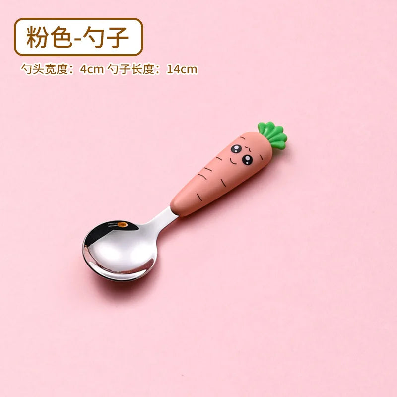 1/3PCS Baby Feeding Utensils Cartoon Fork Spoon Child