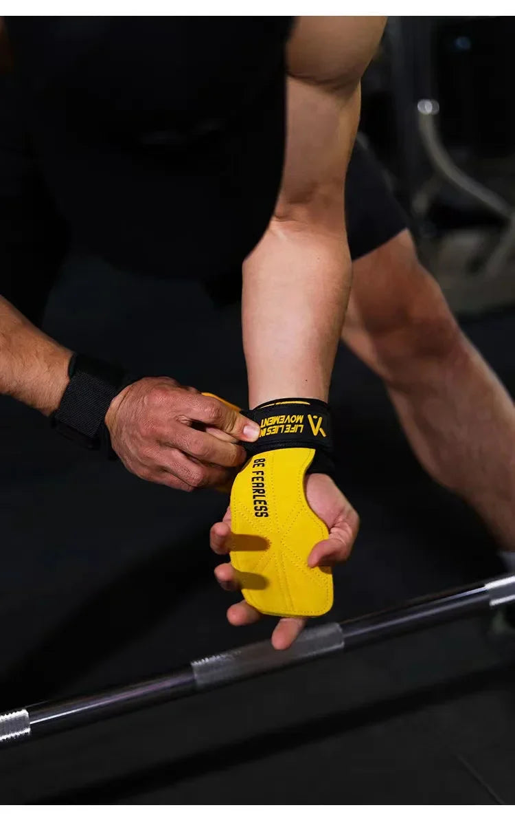 1 Pair Cowhide Gym Gloves Grips Anti-Skid Weight