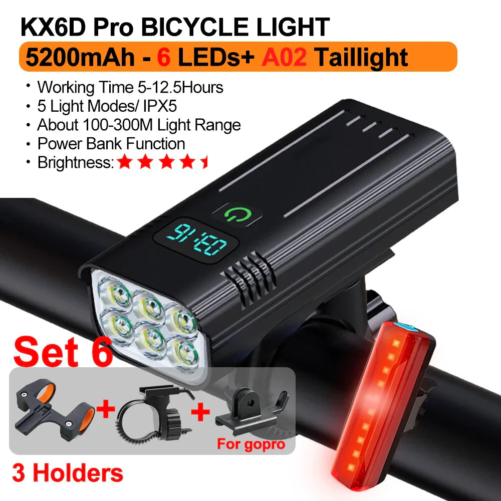 10000mAh Bicycle Light 12LEDs Type-C Digital Battery Indicator