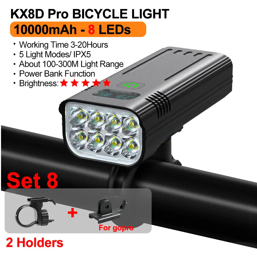 10000mAh Bicycle Light 12LEDs Type-C Digital Battery Indicator