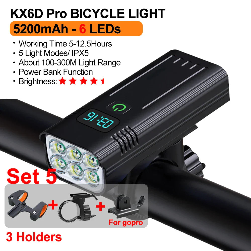 10000mAh Bicycle Light 12LEDs Type-C Digital Battery Indicator