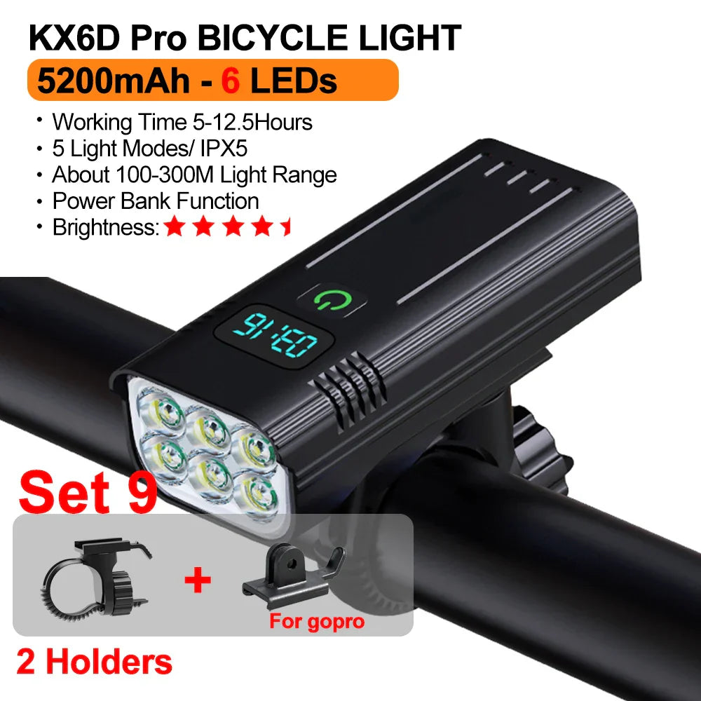10000mAh Bicycle Light 12LEDs Type-C Digital Battery Indicator