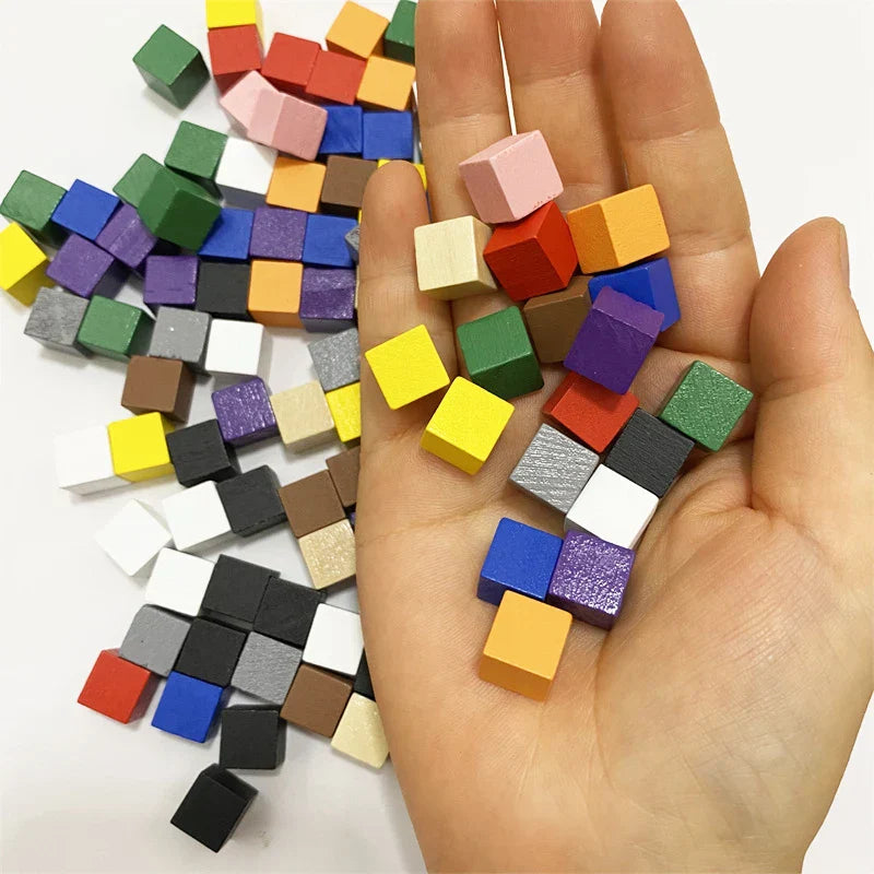 100Pcslots 10mm Wood Cubes Colorful Dice Chess Pieces