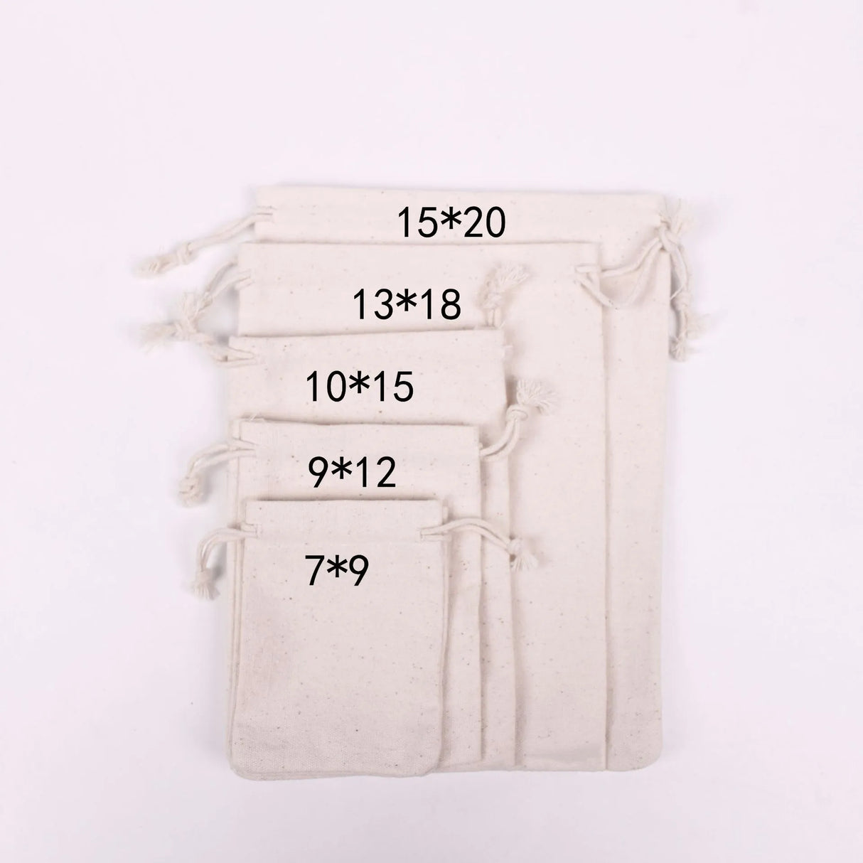 100pcs Natural Cotton Drawstring Gift Bags Custom Logo 7x9 9x12 10x15 13x18 15x20cm