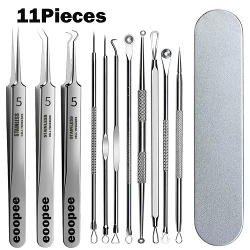 11Pieces Professional Tweezers Acne Remover German Ultra-fine No.