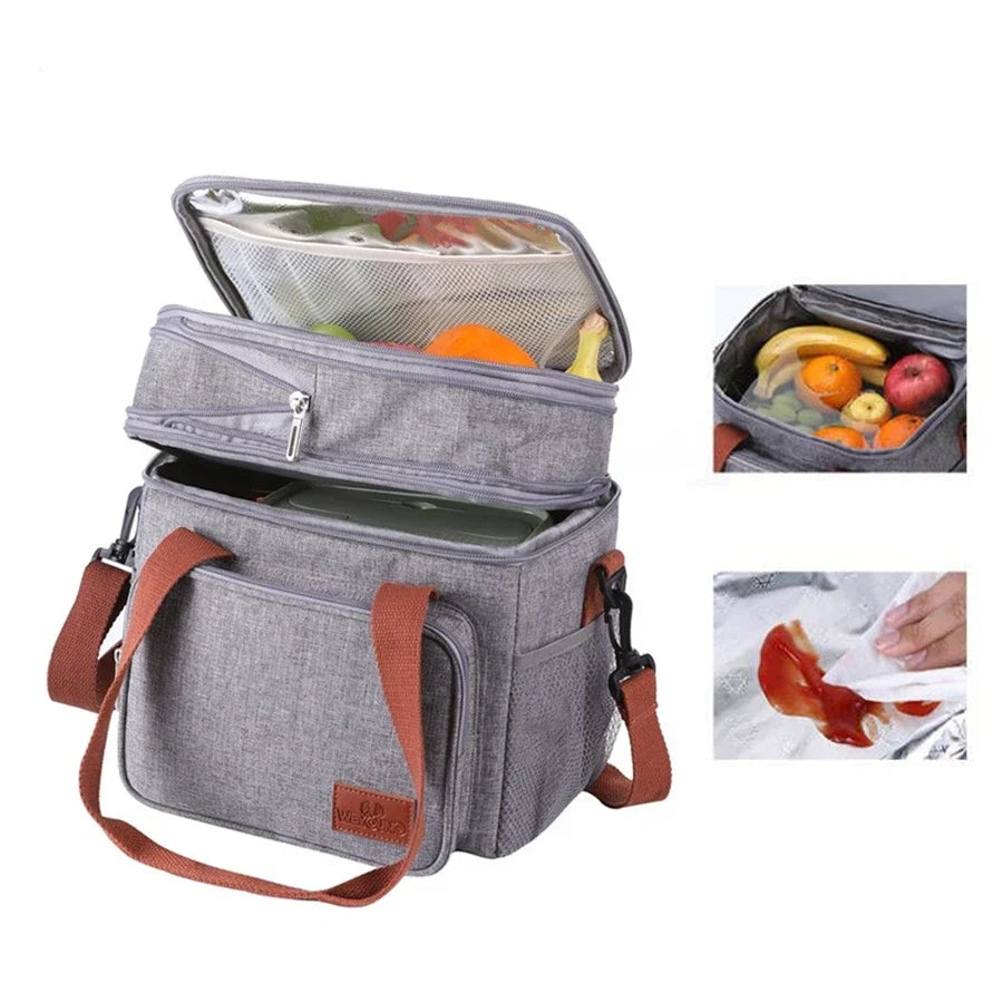 14L Portable Insulated Lunch Bag - Double Layer Waterproof Cooler Tote