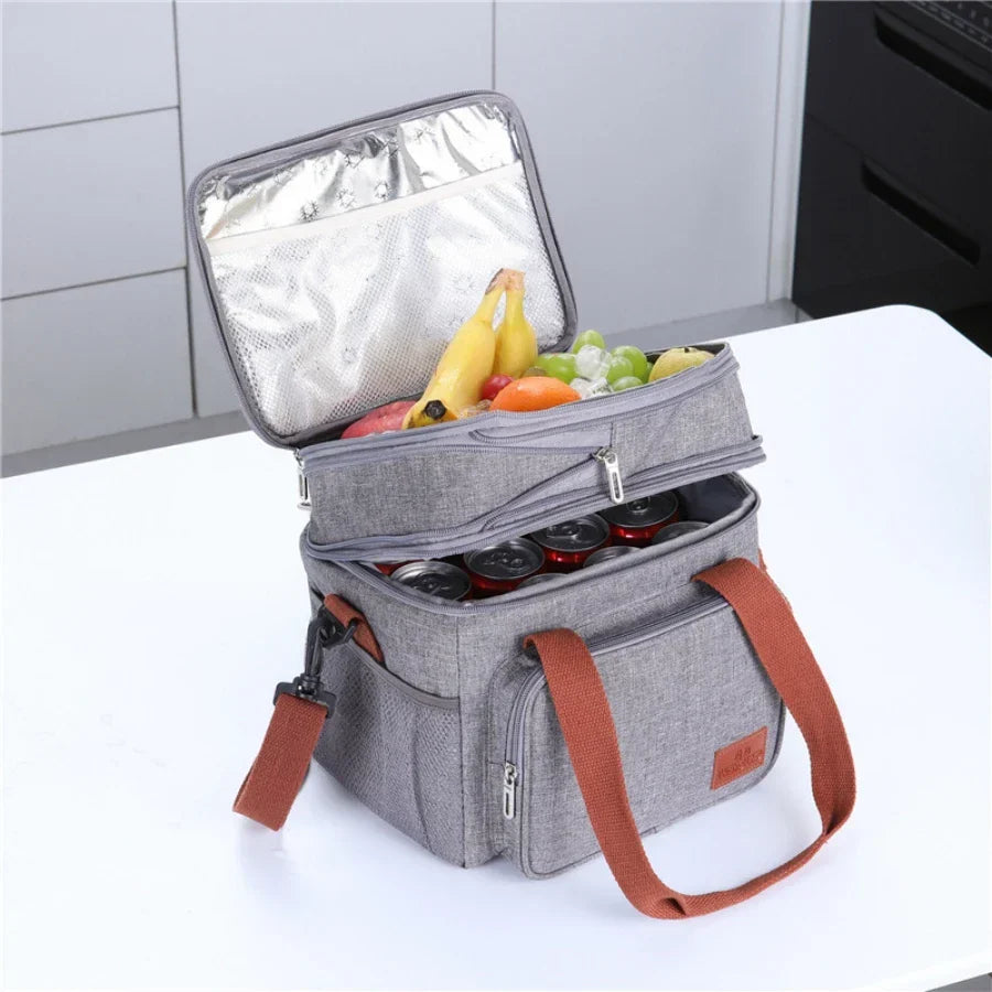 14L Portable Insulated Lunch Bag - Double Layer Waterproof Cooler Tote