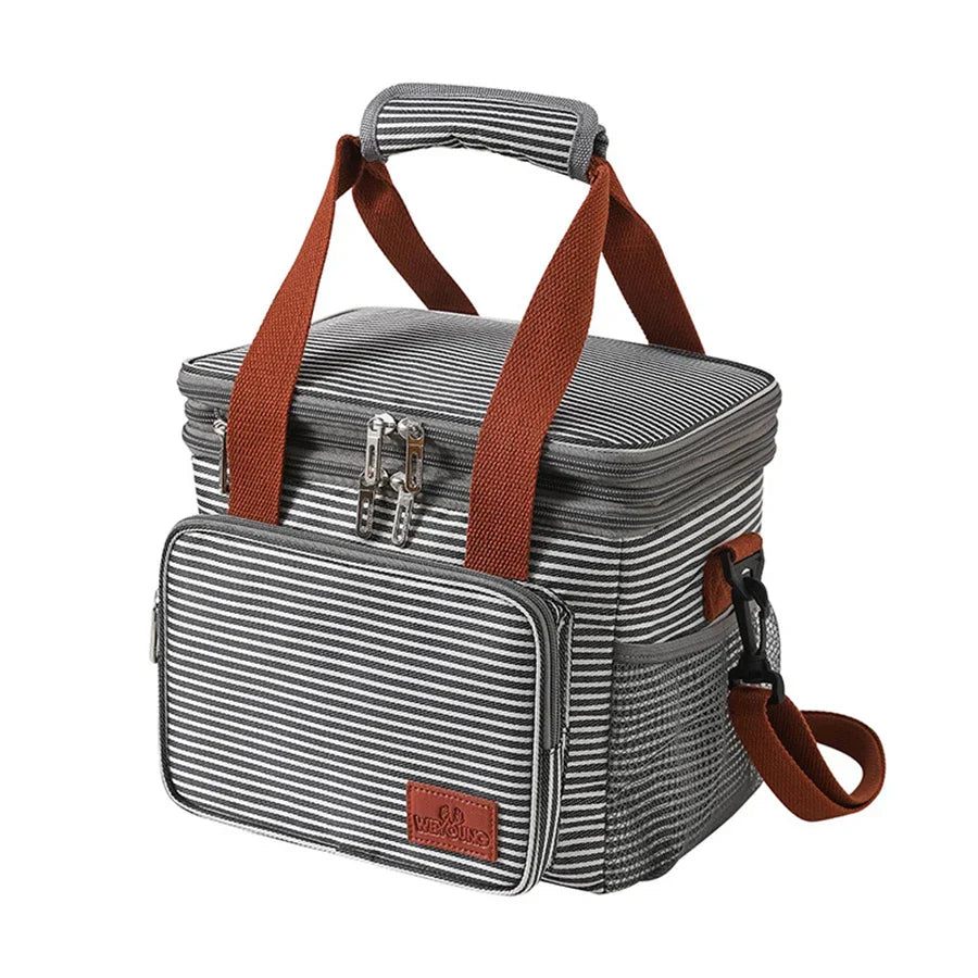14L Portable Insulated Lunch Bag - Double Layer Waterproof Cooler Tote