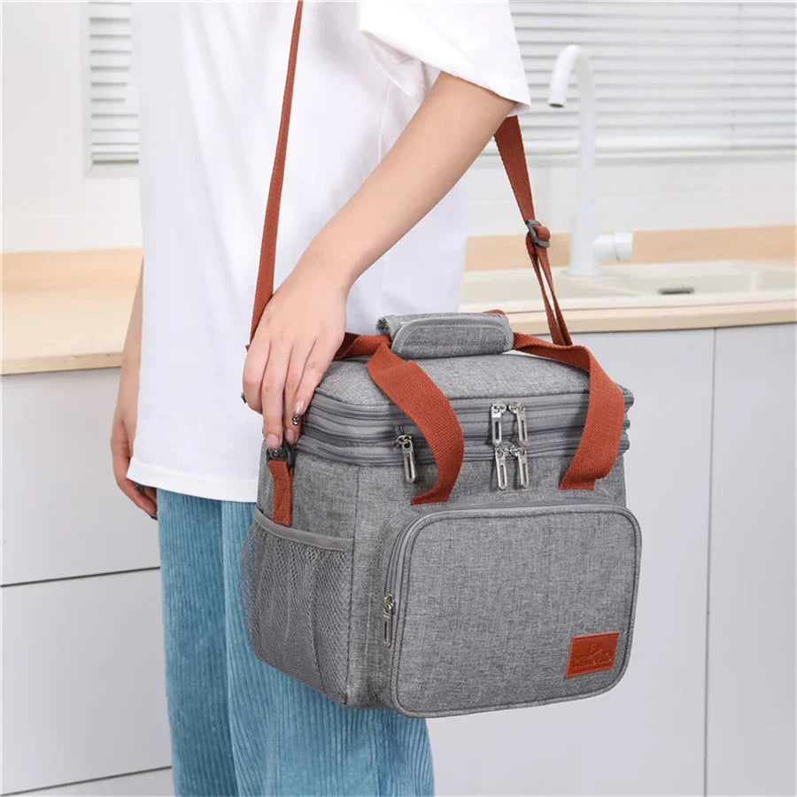 14L Portable Insulated Lunch Bag - Double Layer Waterproof Cooler Tote