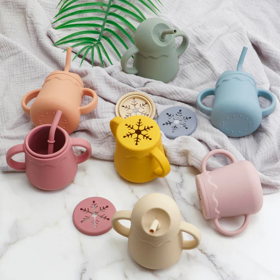 1PC Baby Silicone Double Lids Feeding Cup With