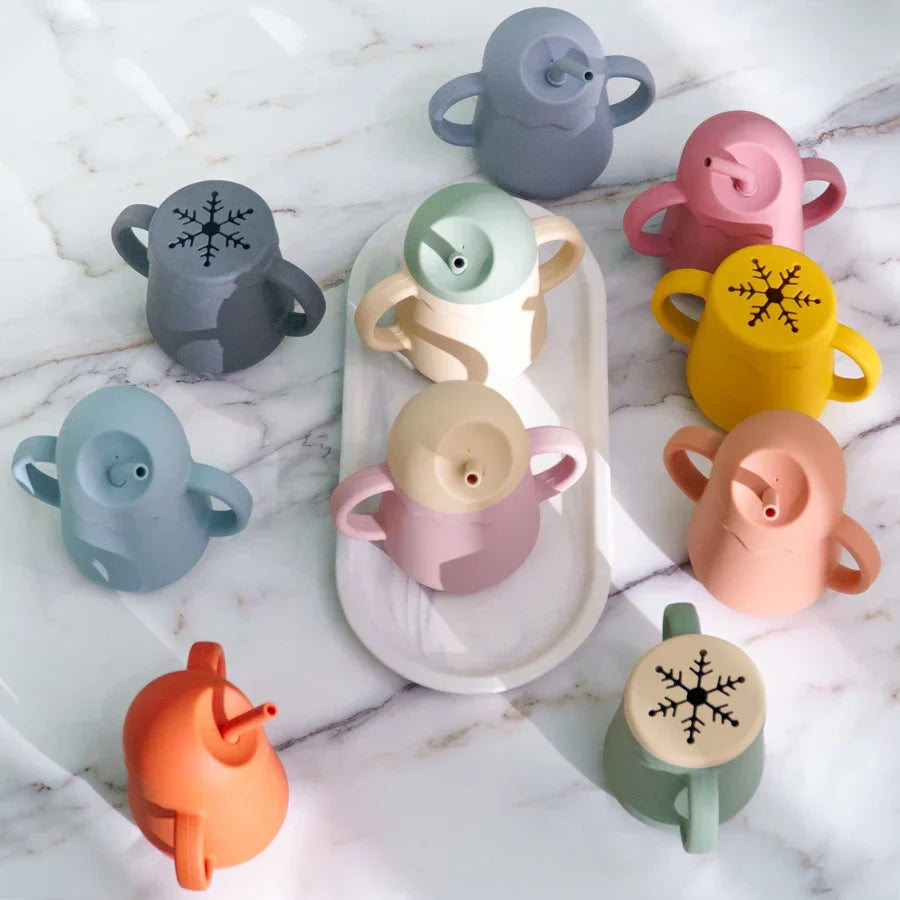 1PC Baby Silicone Double Lids Feeding Cup With