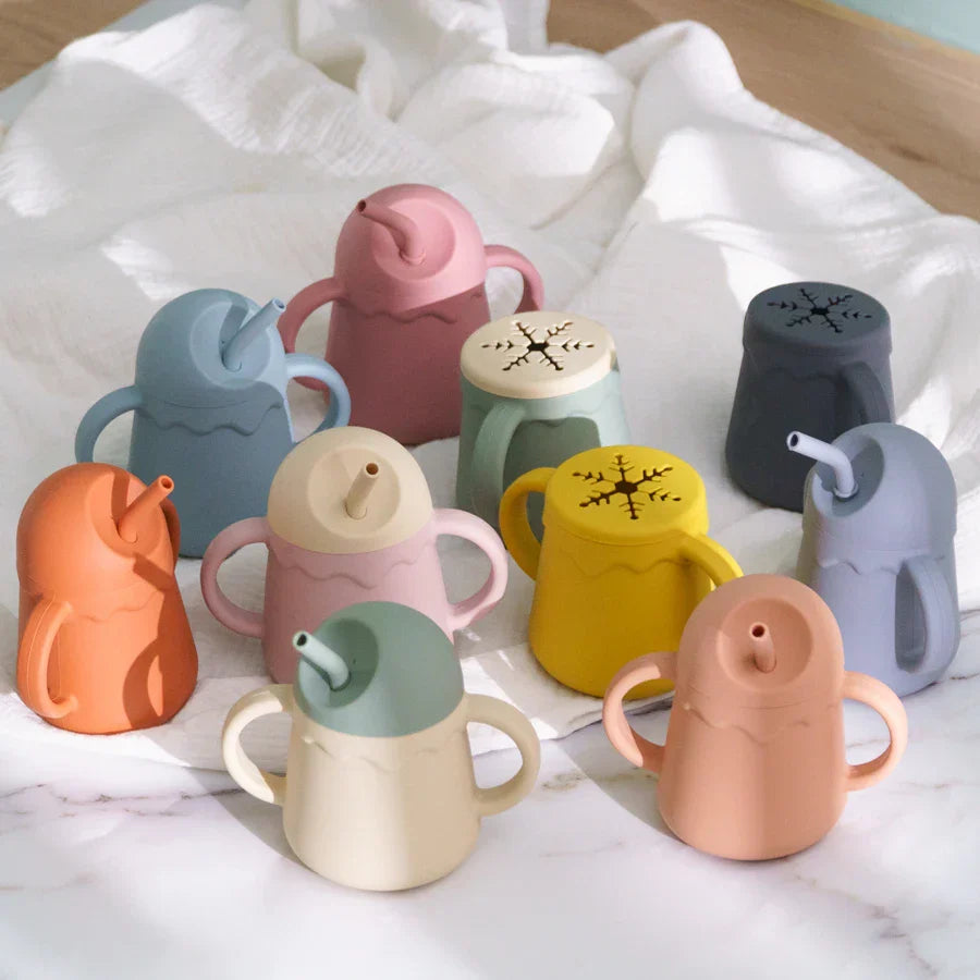 1PC Baby Silicone Double Lids Feeding Cup With