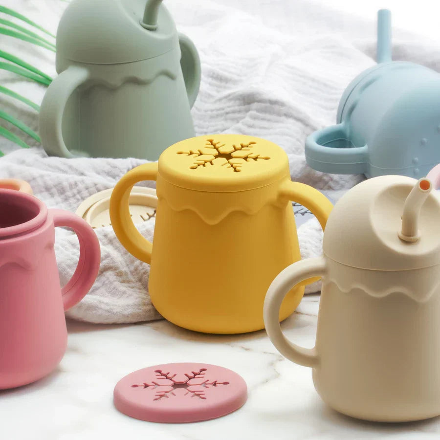 1PC Baby Silicone Double Lids Feeding Cup With