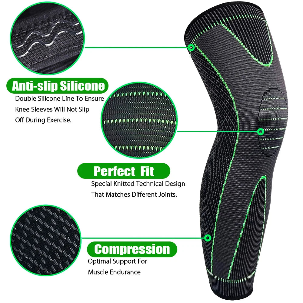 1Pair Sport Full Leg Compression Sleeves Knee Braces