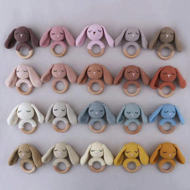 1pc Safety Wooden Baby Teether Crochet Cartoon Long