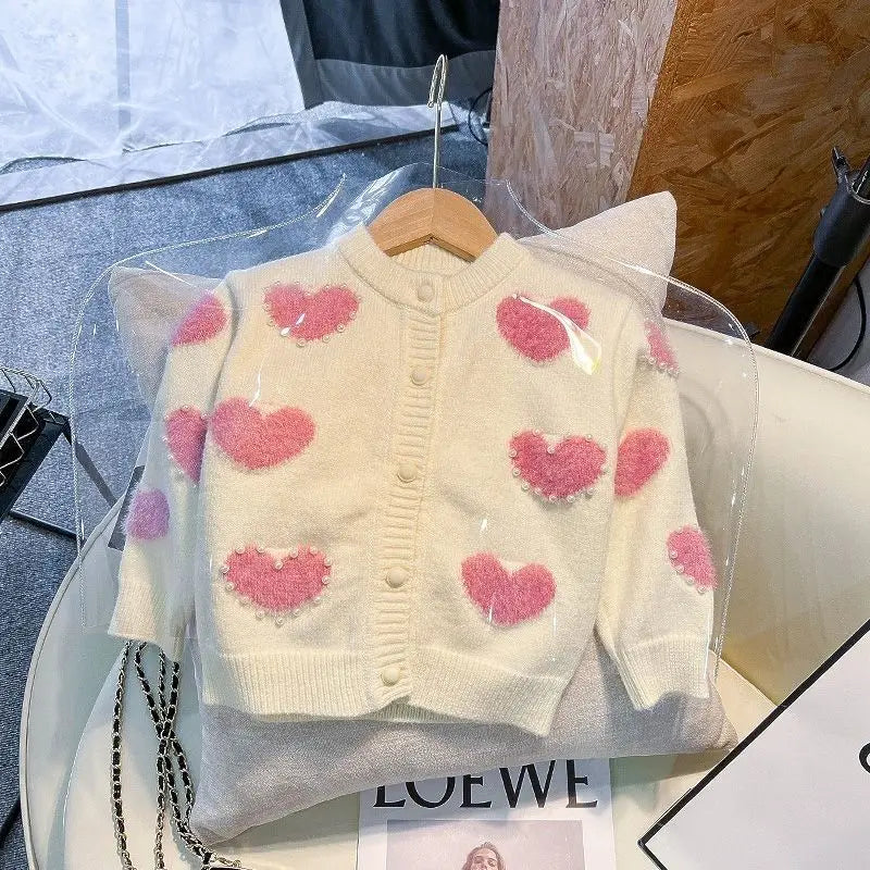 2023 Baby Girl Fashion Love Knitted Sweaters Cardigan