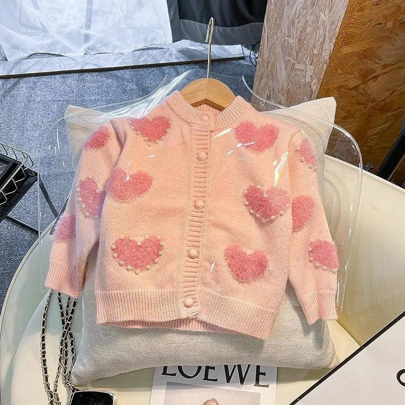 2023 Baby Girl Fashion Love Knitted Sweaters Cardigan