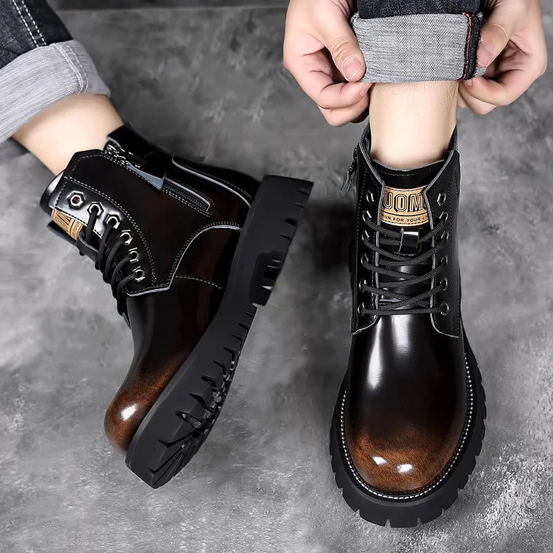 2023 Men's Retro High Top Cowhide Work Boots – Polished Leather
