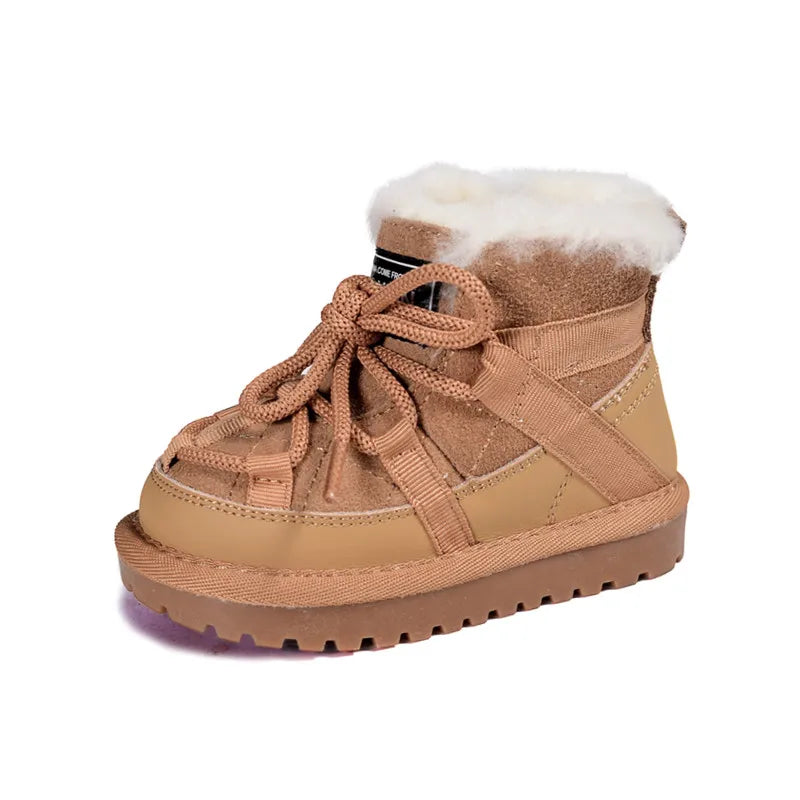 2023 New Winter Children Snow Boots Genuine Leather