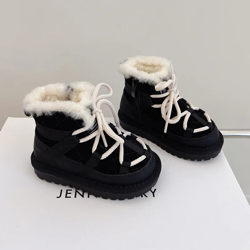 2023 New Winter Children Snow Boots Genuine Leather