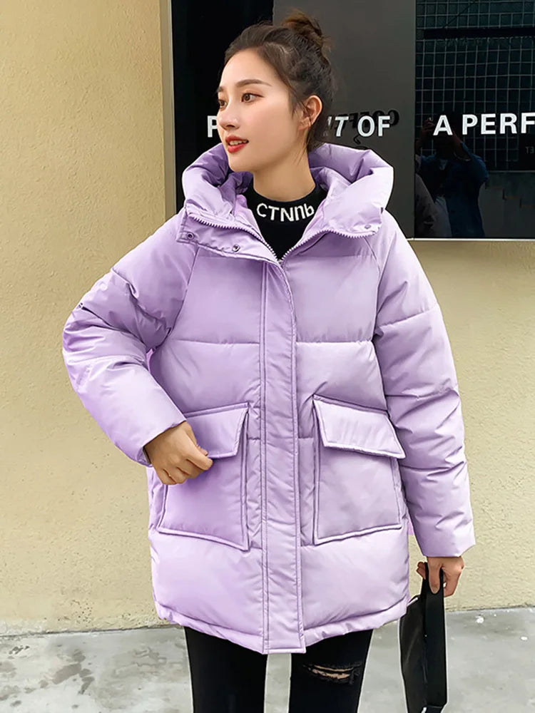 2023 New Winter Women Mid-long Parkas Jackets Casual