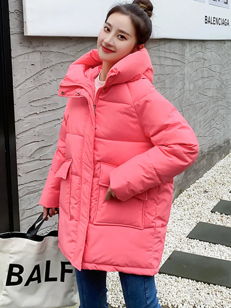 2023 New Winter Women Mid-long Parkas Jackets Casual