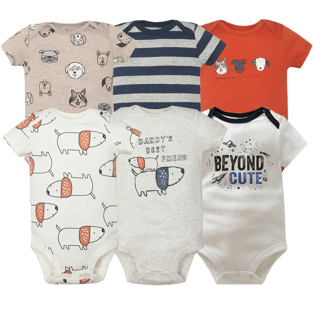 2023 Unisex 6PCS Baby Boys Girls Bodysuit 100%