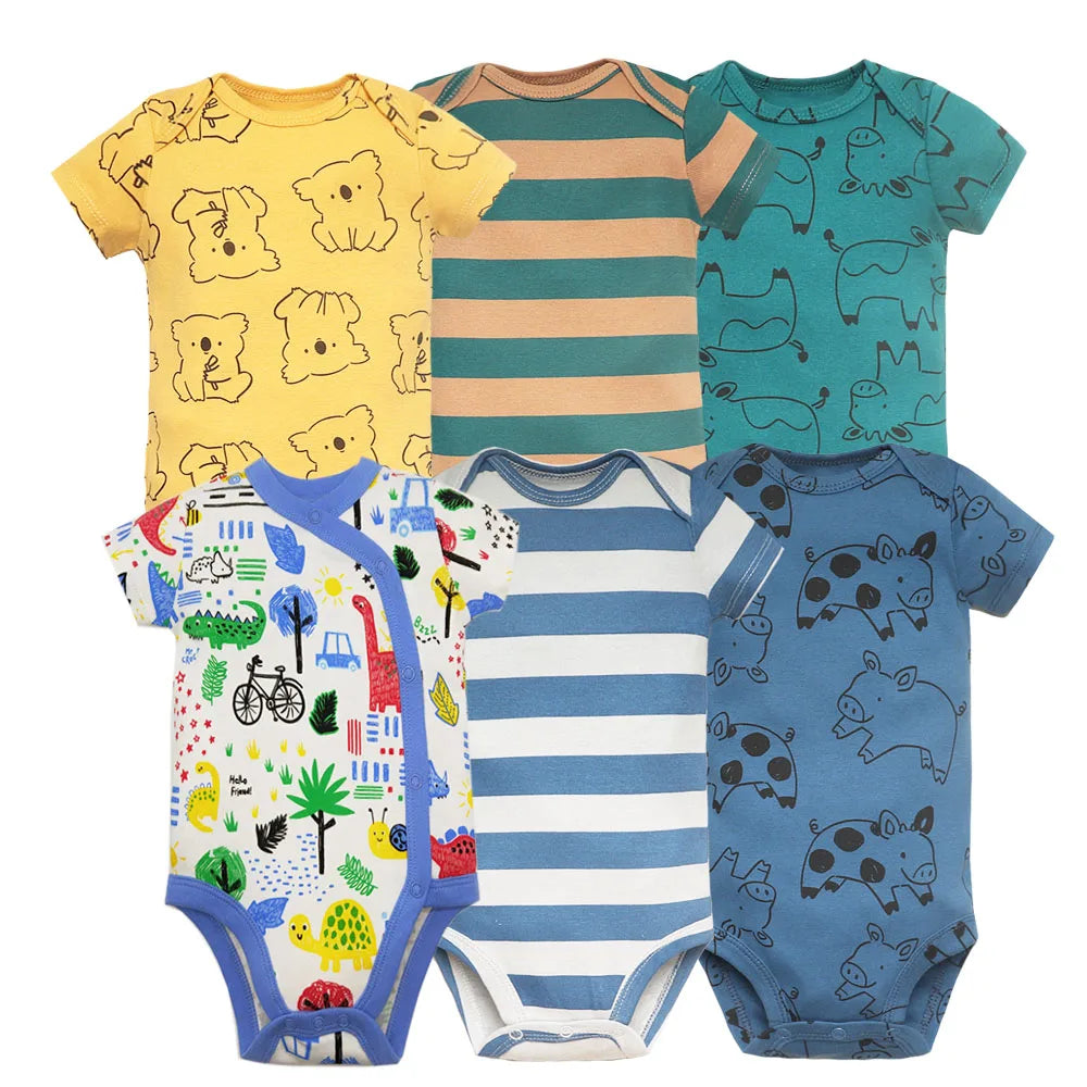 2023 Unisex 6PCS Baby Boys Girls Bodysuit 100%