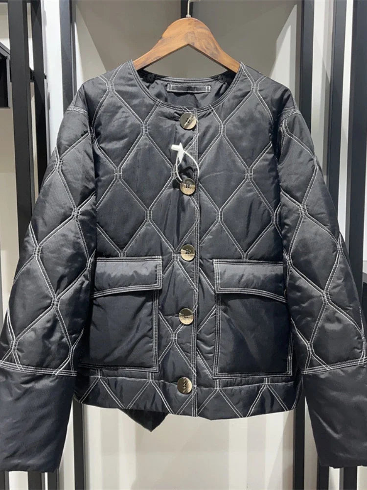 2024 Autumn/winter Nordic Ruffled Quilting Short Type Parkas