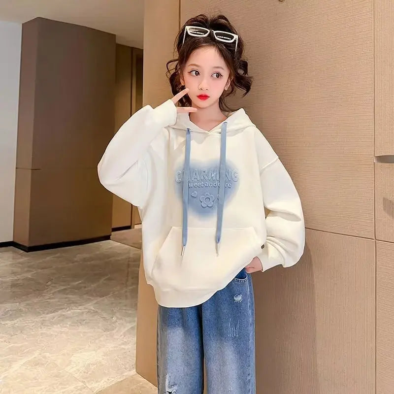 2024 Autumn winter spring Girls clothes Hooded white
