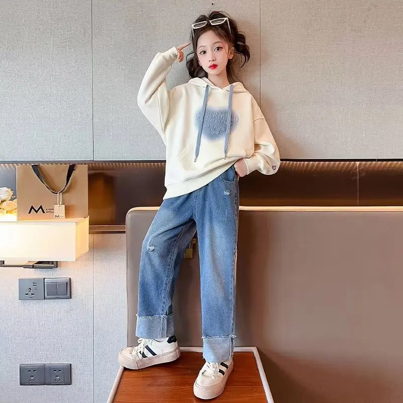 2024 Autumn winter spring Girls clothes Hooded white