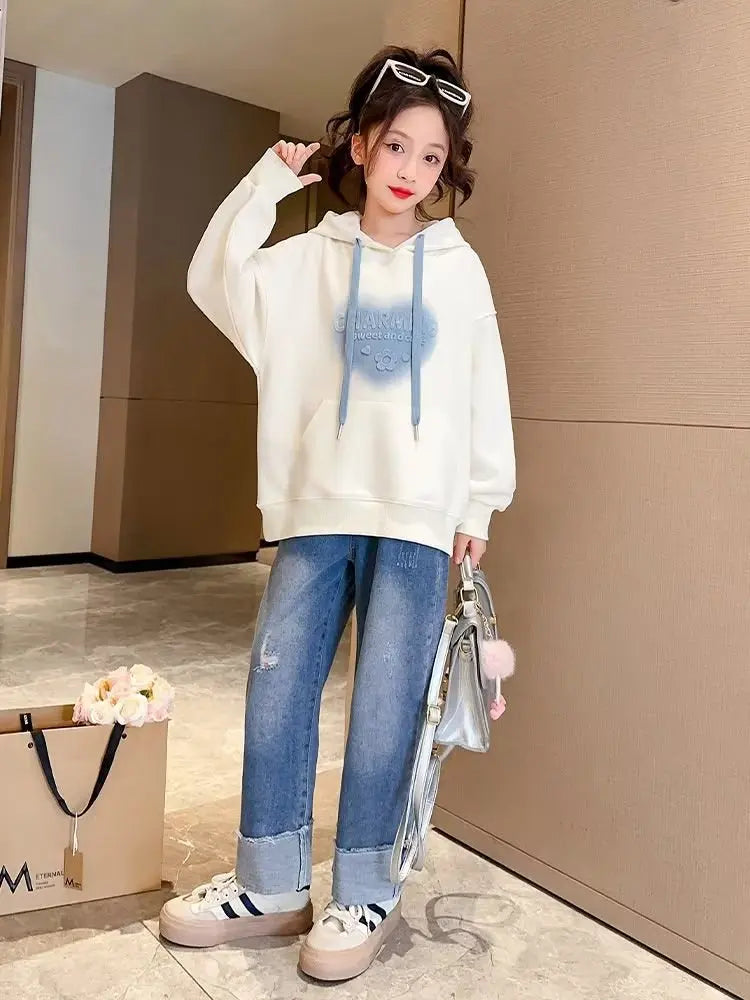 2024 Autumn winter spring Girls clothes Hooded white