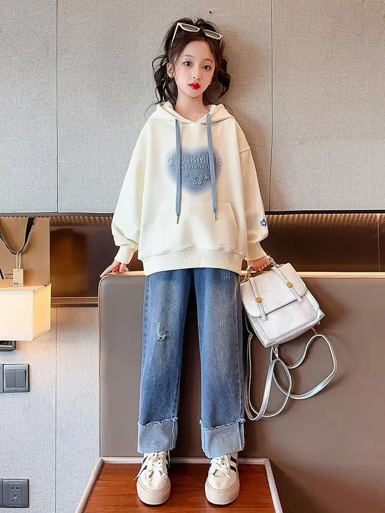 2024 Autumn winter spring Girls clothes Hooded white