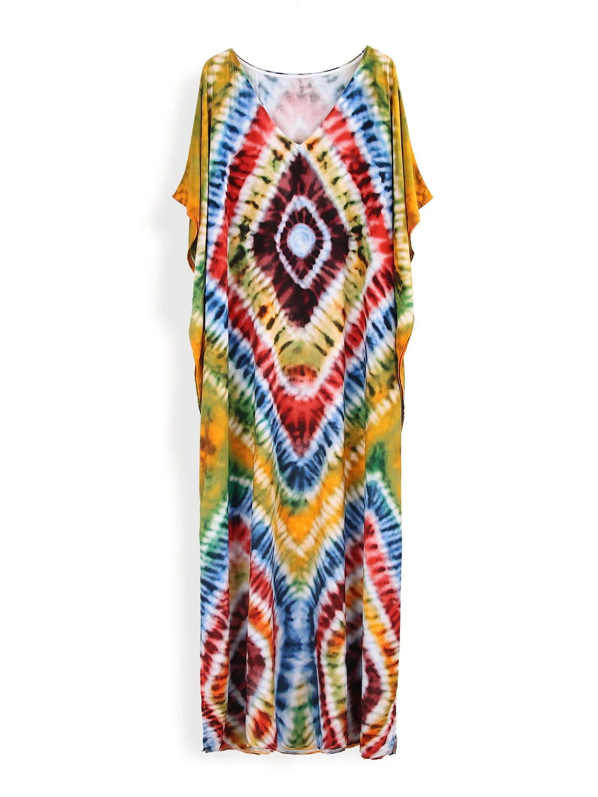 2024 Bohemian Multicolor V Neck Loose Kaftan Dress