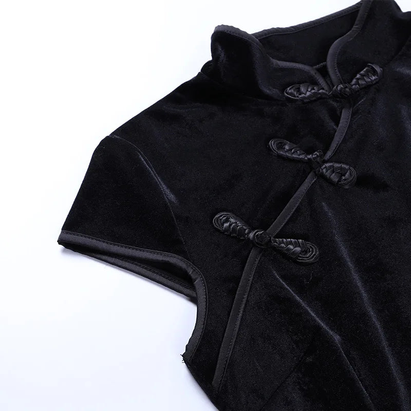 2024 Vintage Black Bandage Chinese Style Cheongsam High